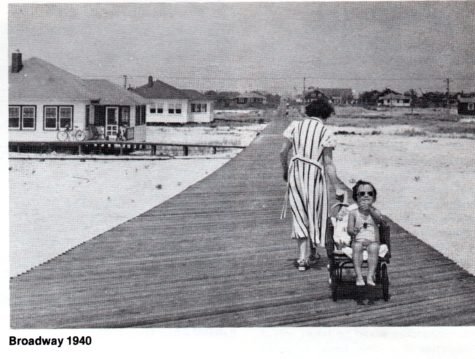 Unidentified beachgoers returning home along the recently rebuilt Broadway, summer 1940. (Photo courtesy Jim O’Hare)