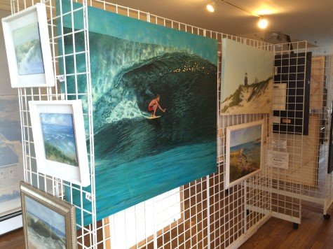 Surfer painting by Anthony D’Avino among others at the art exhibit at Fire Island Lighthouse.