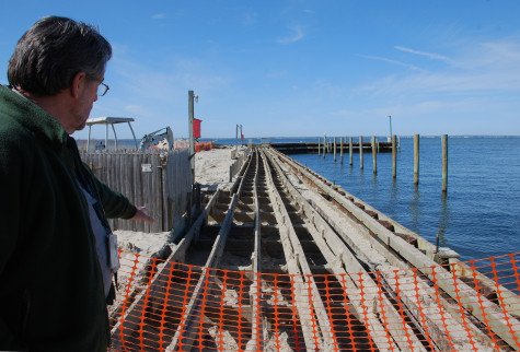 Construction at Sailors Haven marina is now underway. (Photograph courtesy NPS / Fire Island National Seashore, April 2015.)