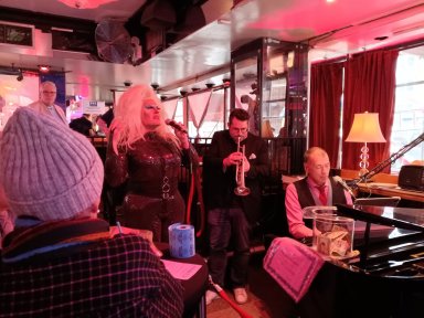 Davida and Dan Daly at the piano bar by Robert Levine at The Monster NYC